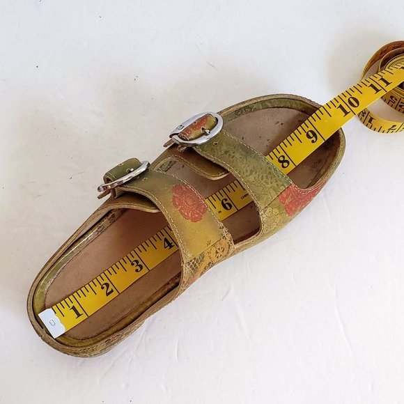 Boho ARAVON Slides Genuine Leather Mustard Floral sandal Slip-on Sandal Flats - Picture 5 of 16